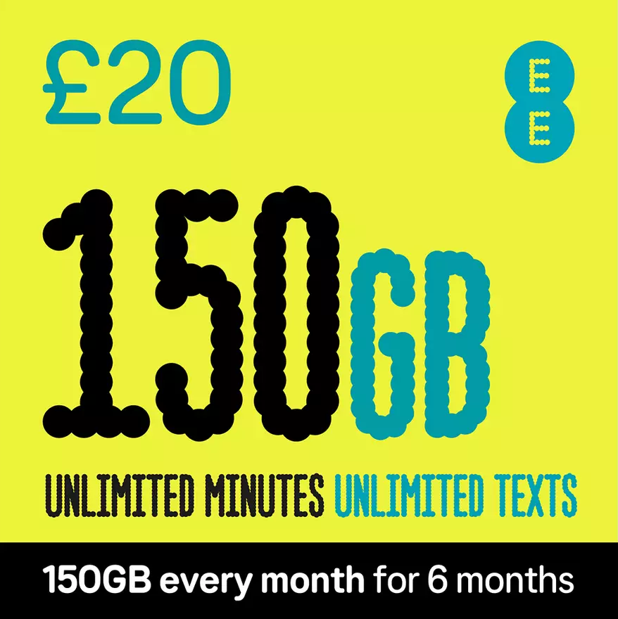 EE Extra Data 150GB Pay As You Go SIM Card 2026