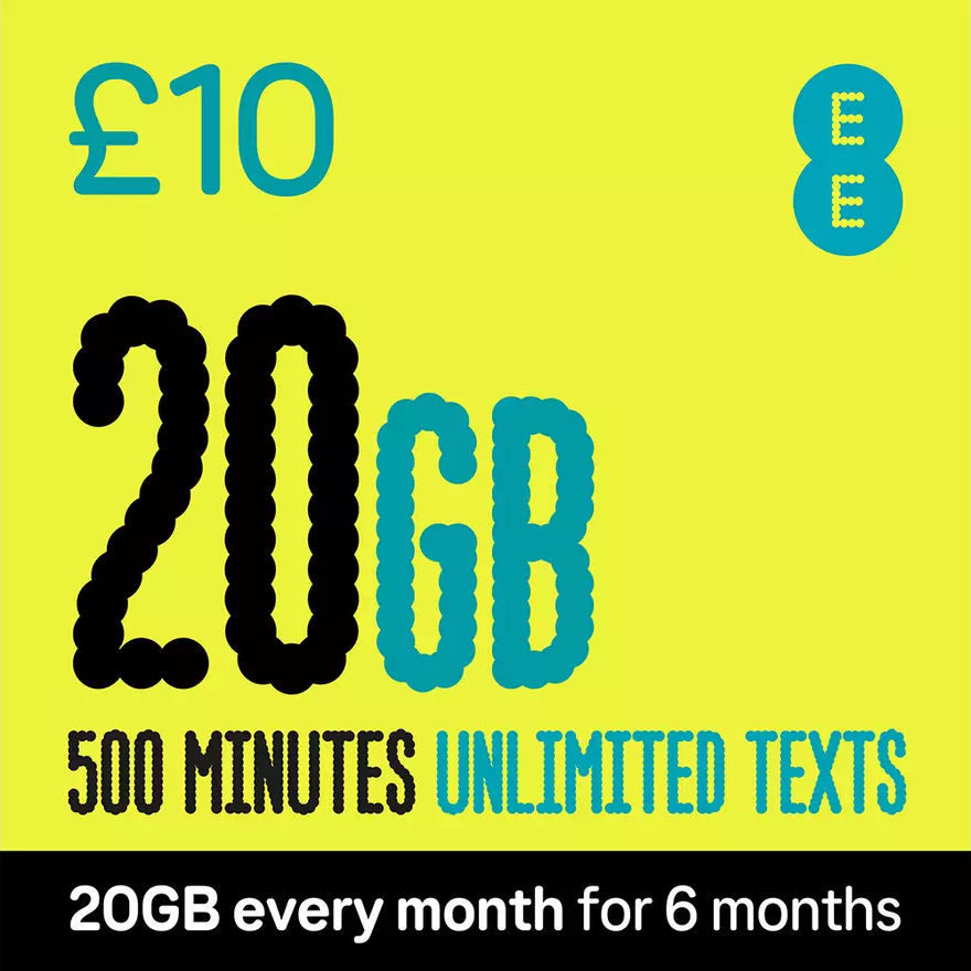 EE Extra Data 20GB Pay As You Go SIM Card 2026