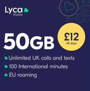 Lyca Mobile 50GB Pay As You Go SIM Card 2026