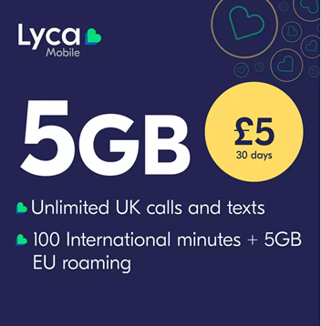 Lyca Mobile 5GB Pay As You Go SIM Card 2026