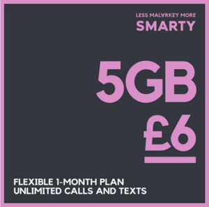 SMARTY 5GB 30 Day Pay As You Go SIM Card 2026
