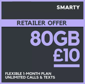 SMARTY 80GB 30 Day Pay As You Go SIM Card 2026