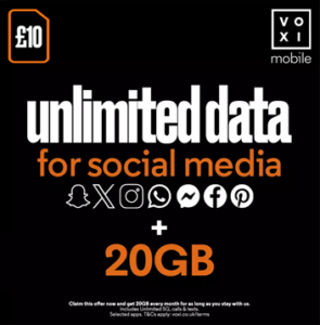 VOXI 20GB 30 Day Pay As You Go SIM Card 2026